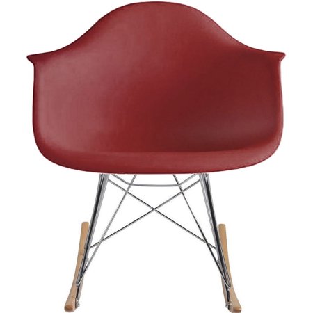 2xhome Maroon Mid Century Molded Shell Designer Plastic Rocking Chair Chairs Armchair Arm Chair Patio Lounge Nursery Living Room Rocker Replica Decor DSW Chrome Eiffel, Set of 1, 1 piece