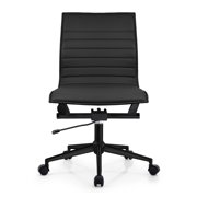 2xhome - Mid Back Height Modern Home Office Chair, Ribbed PU Leather Seat with Swivel Tilt Adjustable Ergonomic Computer Desk Chair, Conference Chair, All Black, Set of 1, 1 piece