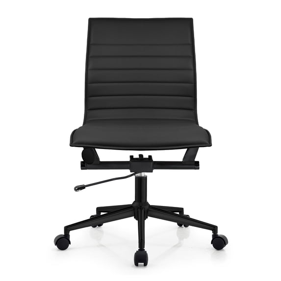 2xhome - Mid Back Height Modern Home Office Chair, Ribbed PU Leather Seat with Swivel Tilt Adjustable Ergonomic Computer Desk Chair, Conference Chair, All Black, Set of 1, 1 piece