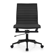 2xhome - Mid Back Height Modern Home Office Chair, Ribbed PU Leather Seat with Swivel Tilt Adjustable Ergonomic Computer Desk Chair, Conference Chair, All Black, Set of 1, 1 piece