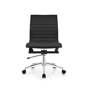 2xhome - Mid Back Height Modern Home Office Chair, Ribbed PU Leather Seat with Swivel Tilt Adjustable Ergonomic Computer Desk Chair, Conference Chair, Black, Set of 1, 1 piece