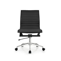 2xhome - Mid Back Height Modern Home Office Chair, Ribbed PU Leather Seat with Swivel Tilt Adjustable Ergonomic Computer Desk Chair, Conference Chair, Black, Set of 1, 1 piece