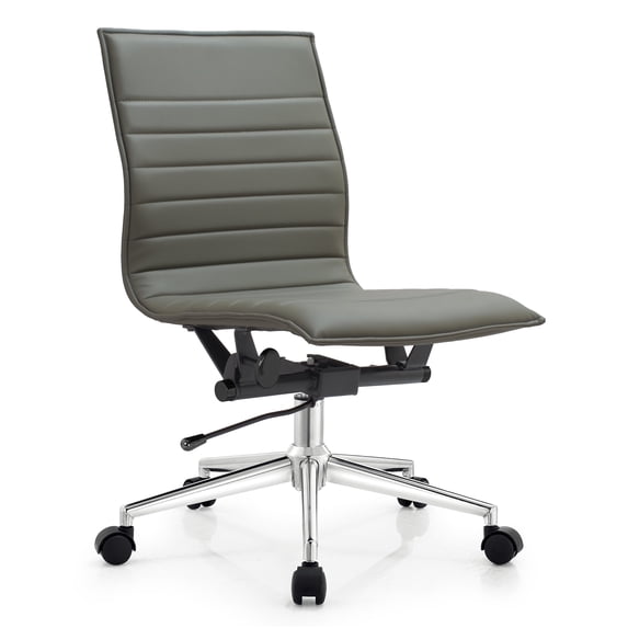 2xhome - Mid Back Height Modern Home Office Chair, Ribbed PU Leather Seat with Swivel Tilt Adjustable Ergonomic Computer Desk Chair, Conference Chair, Gray, Set of 1, 1 piece