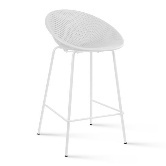 2xhome Mid-Century Modern BarStool Metal Frame with Breathable Perforated Egg Shaped Seat for Indoor/Outdoor Use, Set of 1, 1 piece