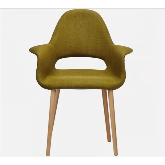 2xhome Mid Century Modern Upholstered Fabric Organic Accent Living Room Dining Arm Chair with Natural Wooden Legs, Green, Set of 1, 1 piece