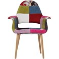 thumbnail image 1 of 2xhome Mid Century Modern Upholstered Fabric Organic Accent Living Room Dining Arm Chair with Natural Wooden Legs, Patchwork Ann, Set of 1, 1 piece, 1 of 10