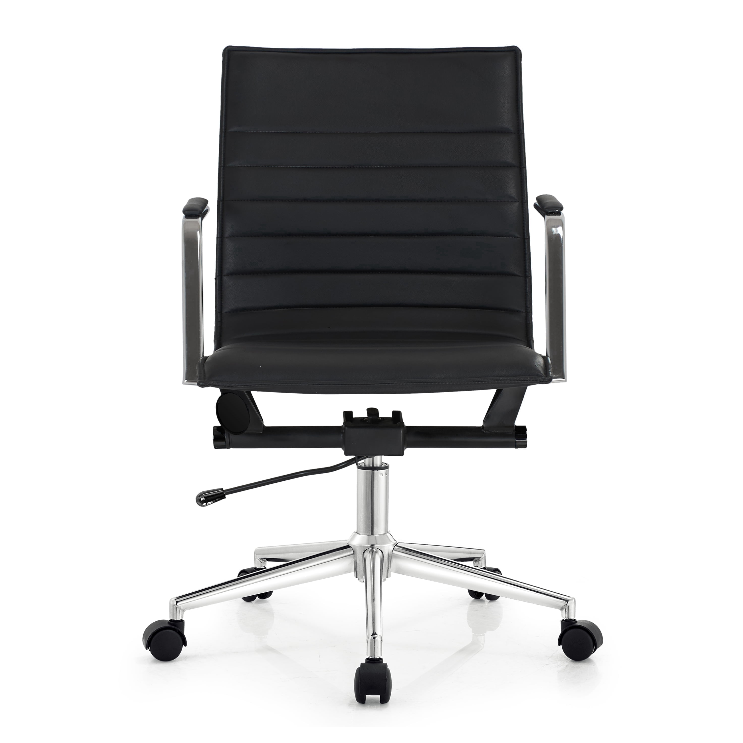 2xhome Mid Century Office Swivel Task Chair With Arms Wheels Modern Black Desk Chair Ergonomic Mid back PU Leather Arm Rest Adjustable Height, Set of 1, 1 piece