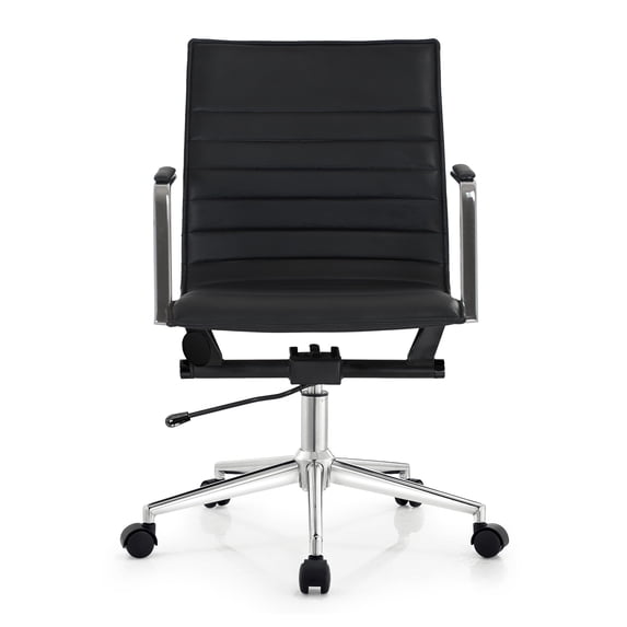 2xhome Mid Century Office Swivel Task Chair With Arms Wheels Modern Black Desk Chair Ergonomic Mid back PU Leather Arm Rest Adjustable Height, Set of 1, 1 piece