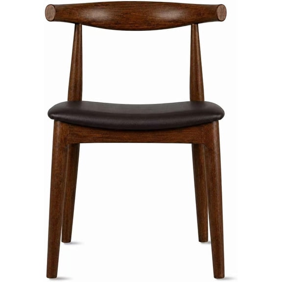 2xhome Mid-century Modern Solid Wood Dining Chair with Upholstered Faux Leather Seat, Low Open Back Side Chair for Dining Room, Kitchen & Breakfast Nook, Chocolate, Set of 1, Single