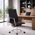 thumbnail image 1 of 2xhome Modern Black High Back Office Desk Chair | Upholstered Ribbed PU Leather with Metal Frame | Adjustable Height, Tilt Lock | Computer Armchair for Home, Conference, Meetings, Set of 1, 1 piece, 1 of 13