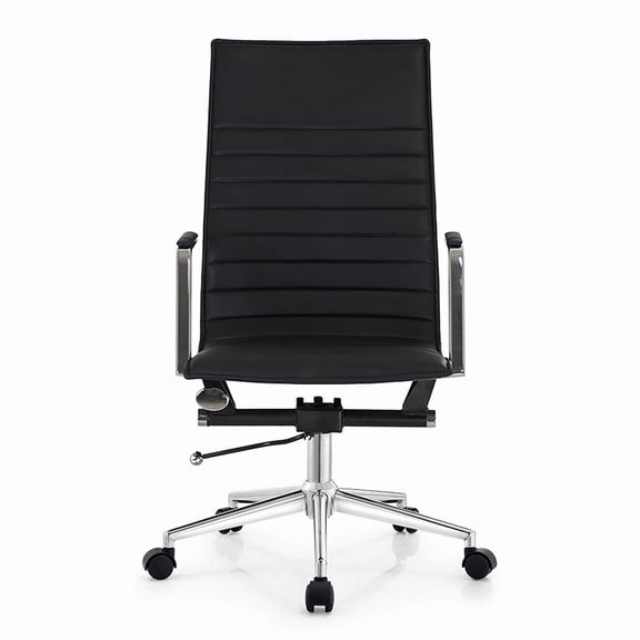 2xhome Modern Black High Back Office Desk Chair | Upholstered Ribbed PU Leather with Metal Frame | Adjustable Height, Tilt Lock | Computer Armchair for Home, Conference, Meetings, Set of 1, 1 piece