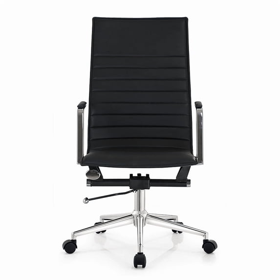 2xhome Modern Black High Back Office Desk Chair | Upholstered Ribbed PU Leather with Metal Frame | Adjustable Height, Tilt Lock | Computer Armchair for Home, Conference, Meetings, Set of 1, 1 piece
