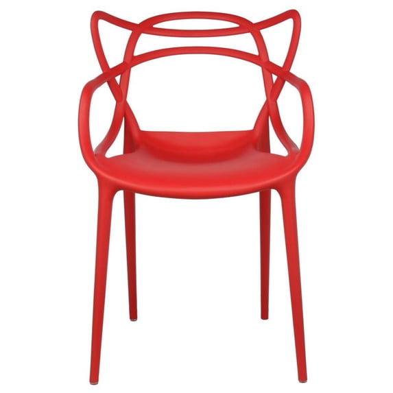 2xhome Modern Contemporary Designer Dining Chair Molded Plastic Indoor Outdoor Patio Elbow Chair, Red, Set of 1, 1 piece