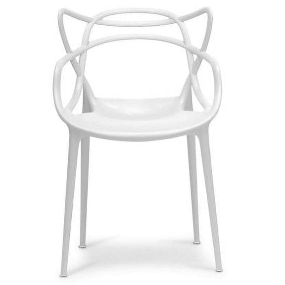 2xhome Scandinavian Minimalist Modern Farmhouse Plastic Dining Arm Chair, Stackable Indoor Outdoor Patio Side Chair, Weather-Resistant Seating for Kitchen, Restaurant, Balcony, Porch, Yard, White