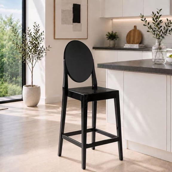 2xhome Modern Contemporary Dining Barstool 30" Seat Height Plastic Armless Stool with Legrest, Black