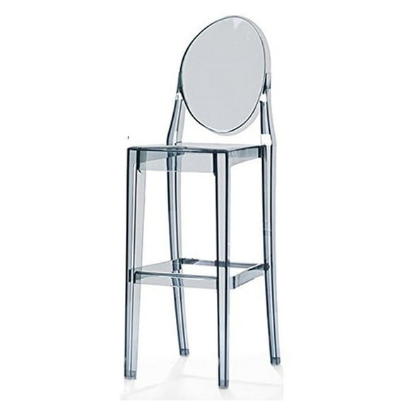 2xhome Modern Contemporary Dining Barstool 30" Seat Height Plastic Armless Trasnparent Stool with Legrest, Smoke, Set of 1, 1 piece