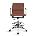 thumbnail image 1 of 2xhome Modern Drafting Chair | Upholstered PU Leather Ribbed Mid Back with Tall Adjustable Base & Leg Rest| Tilt Lock| Computer Armchair for Executive, Conference, Meetings (Brown), Set of 1, 1 piece, 1 of 11