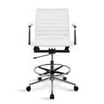 thumbnail image 1 of 2xhome Modern Drafting Chair | Upholstered PU Leather Ribbed Mid Back with Tall Adjustable Base & Leg Rest | Tilt Lock| Computer Armchair for Home, Conference, Meetings (White), Set of 1, 1 piece, 1 of 13