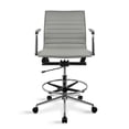 thumbnail image 1 of 2xhome Modern Drafting Chair | Upholstered PU Leather Ribbed Mid Back with Tall Adjustable Base & Leg Rest | Tilt Lock, Swivel | Computer Armchair, Executive, Meetings (Gray), Set of 1, 1 piece, 1 of 13
