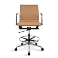 thumbnail image 1 of 2xhome Modern Drafting Chair | Upholstered PU Leather Ribbed Mid Back with Tall Adjustable Base & Leg Rest | Tilt Lock| Computer Armchair for Home, Executive, Meetings (Tan), Set of 1, 1 piece, 1 of 13