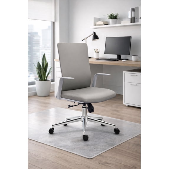 2xhome Modern High-Back Ergonomic Office Chair PU Leather Molded Foam Seat and Lumbar Support, Gray, Set of 1, 1 piece