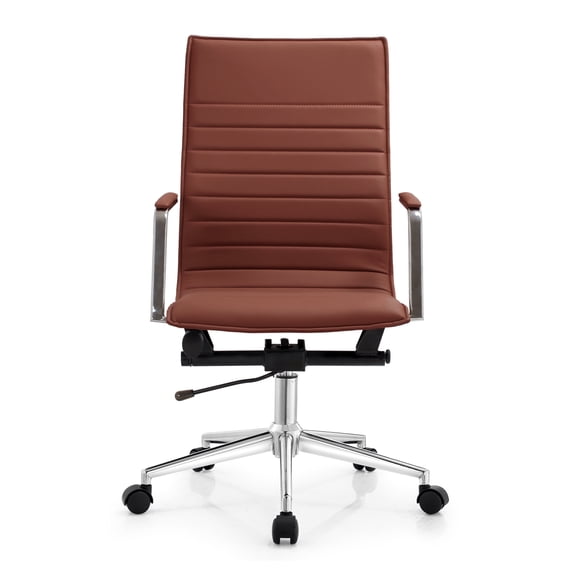 2xhome Modern High Back Office Desk Chair | Upholstered Ribbed PU Leather with Metal Frame | Adjustable Height, Tilt Lock | Computer Armchair for Home, Conference, Meetings (Brown), Set of 1, 1 piece