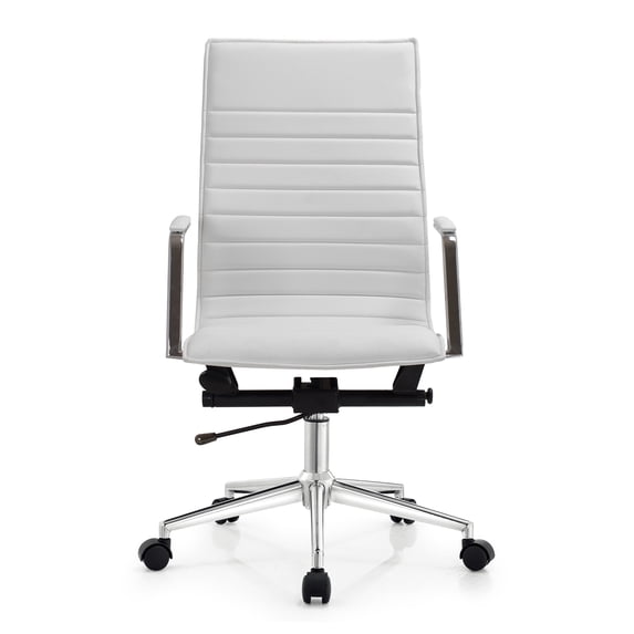 2xhome Modern High Back Office Desk Chair | Upholstered Ribbed PU Leather with Metal Frame | Adjustable Height, Tilt Lock | Computer Armchair for Home, Executive, Conference, Meetings (White)