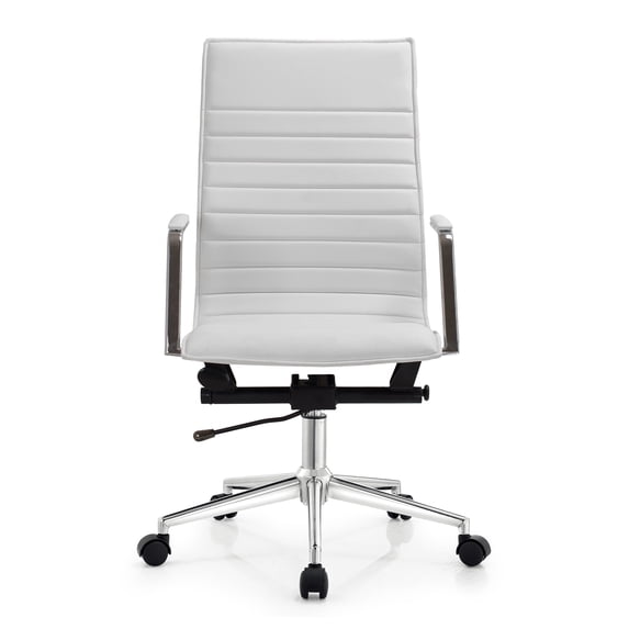 2xhome Modern High Back Office Desk Chair | Upholstered Ribbed PU Leather with Metal Frame | Adjustable Height, Tilt Lock | Computer Armchair for Home, Executive, Conference, Meetings (White)