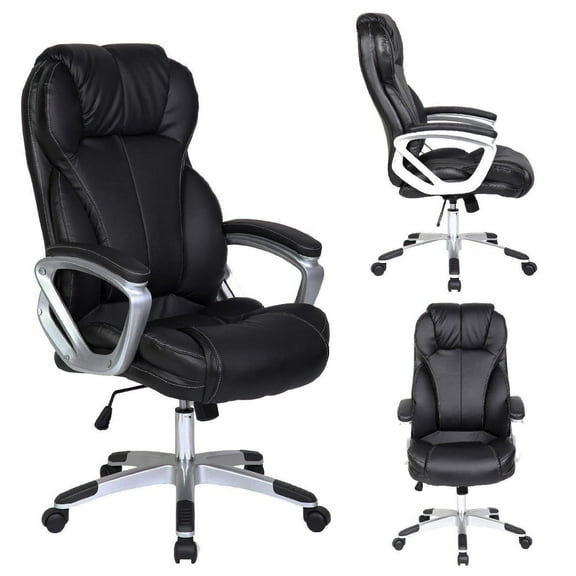 2xhome Modern High Back Tall Ribbed PU Leather Swivel Tilt Adjustable Chair Designer Boss Executive Management Manager Office Conference Room Work Task Computer