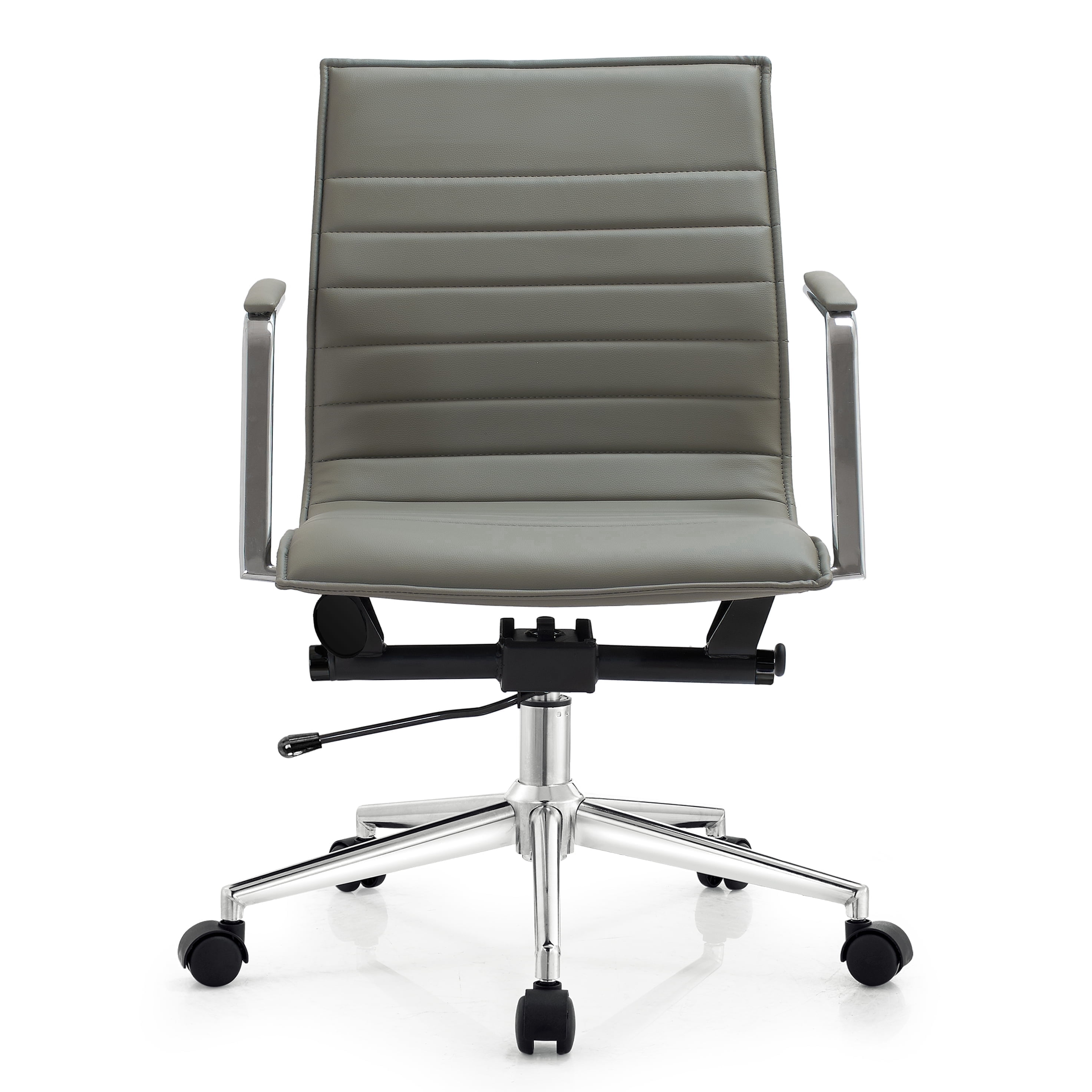 2xhome Modern Office Desk Chair | PU Leather Ribbed Back | Adjustable Height, Tilt Lock, Gray, Set of 1, 1 piece
