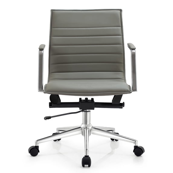 2xhome Modern Office Desk Chair | PU Leather Ribbed Back | Adjustable Height, Tilt Lock, Gray, Set of 1, 1 piece