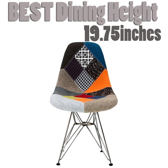 2xhome - Multicolor Patchwork Sam - Modern Upholstered Side Fabric Chair Patchwork Multi-pattern Eiffel Wire Base Dining Room Chair No arm