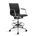 thumbnail image 1 of 2xhome Office Drafting Chair Ribbed Mid Back With Wheels And Arms For Home Office Conference Room Tilt Ribbed Adjustable Height Chrome Swivel with Chrome Foot Rest Black, Set of 1, 1 piece, 1 of 12