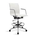 thumbnail image 1 of 2xhome Office Drafting Chair Ribbed Mid Back With Wheels And Arms For Home Office Conference Room Tilt Ribbed Adjustable Height Chrome Swivel with Chrome Foot Rest White, Set of 1, 1 piece, 1 of 12