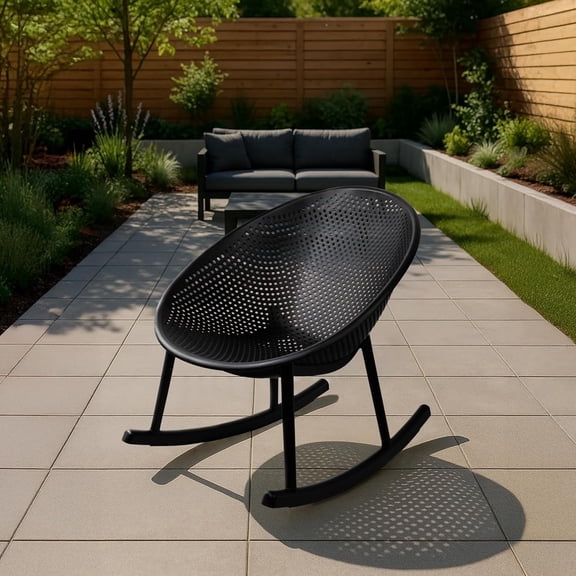 2xhome Modern Industrial Patio Rocking Chair, Egg-Shaped Lounge Rockers, All-Weather Plastic Indoor Outdoor Accent Chair with Breathable Perforated Design for Patio, Balcony, Sunroom, and Poolside