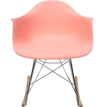 2xhome Pink Mid Century Modern Molded Shell Designer Plastic Rocking Chair Armchair Arm Chair Patio Lounge Garden Nursery Living Room Rocker Decor Furniture DSW Chrome Eiffel, Set of 1, 1 piece