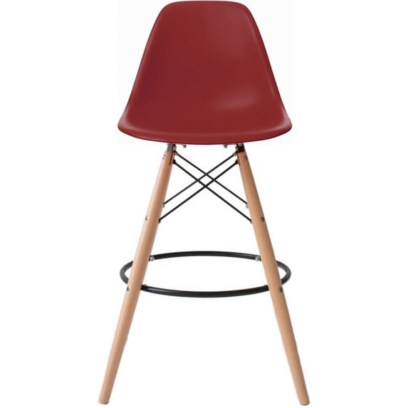 2xhome Red 25" Seat Height Countertop Plastic Eiffel Natural Wood Bar Stool With Back Rest