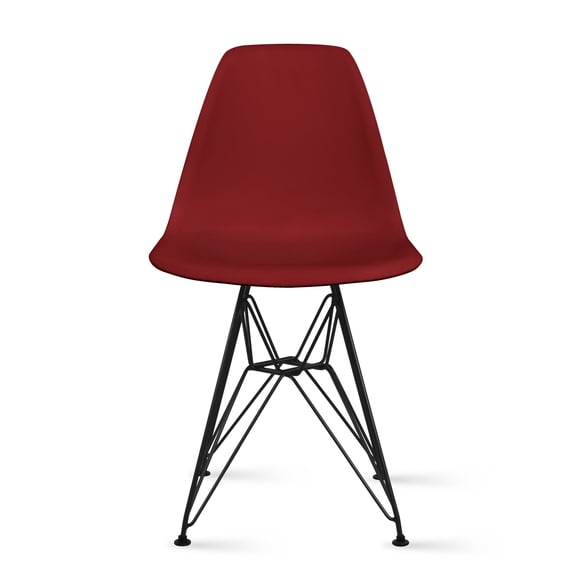 2xhome Red Desk Chair Mid Century Modern Industrial Contemporary Plastic Molded Shell Assembled Chair Black Chrome Base, Set of 1, 1 piece