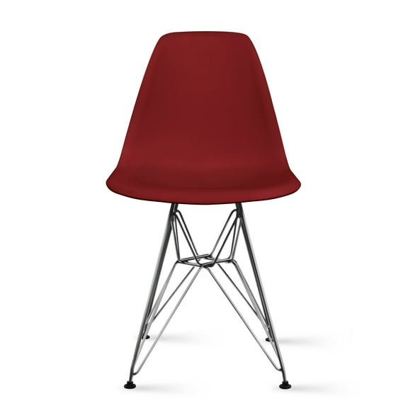 2xhome Red Desk Chair Mid Century Modern Contemporary Plastic Molded Shell Assembled Chair Chrome Wire Metal Eiffel Side Armless DSW for Work Office Dining Living Kitchen Bedroom, Set of 1, 1 piece