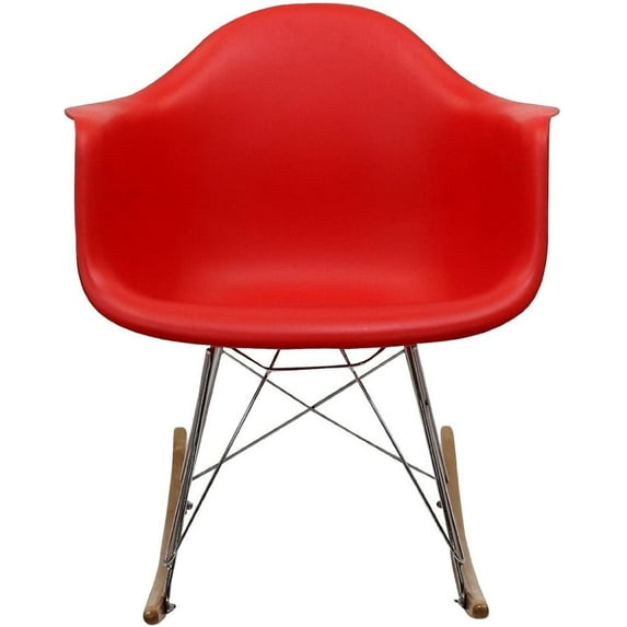 2xhome Red Mid Century Molded Shell Designer Plastic Rocking Chair Chairs Armchair Arm Chair Patio Lounge Garden Living Room Rocker Decor DSW Chrome Eiffel, Set of 1, 1 piece