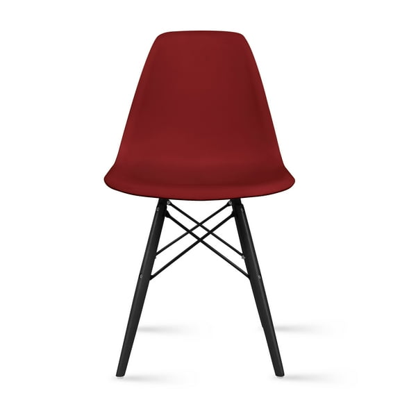 2xhome Red Mid Country Modern Molded Shell Designer Plastic Chair Side No Arms Wheels Armless Dark Wood Wooden Eiffel for Dining Room Bedroom Kitchen Accent Office DSW Desk, Set of 1, 1 piece