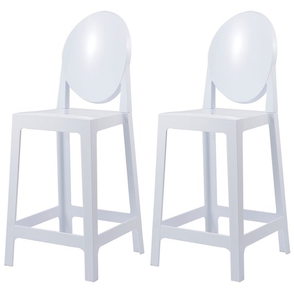 (Retired) 2xhome Set of 2 25" Seat Height White Contemporary Modern Glam Barstool Modern Stool Side Chairs Molded Plastic Bar Stool Counter Stool No Arms Lounge Kitchen With Back