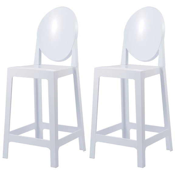 2xhome Set of 2 25" Seat Height White Contemporary Modern Glam Barstool Modern Stool Side Chairs Molded Plastic Bar Stool Counter Stool No Arms Lounge Kitchen With Back