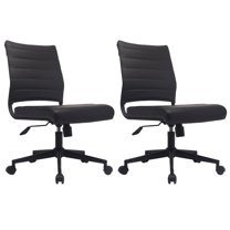 2xhome Set of 2 Black Modern Ergonomic Executive Mid Back PU Leather No Arms Rest Tilt Adjustable Height Wheels Cushion Lumbar Support Swivel Office Chair Home Task Desk Armless on Black Base