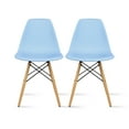thumbnail image 1 of 2xhome Set of 2 Blue Mid Century Modern Contemporary Vintage Molded Shell Designer Side Plastic Eiffel Chairs Wood Legs for Dining Room Living Office Conference DSW Desk Kitchen Comfortable, 1 of 9
