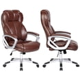 thumbnail image 1 of 2xhome Set of 2 - Brown - Deluxe Professional PU Leather Big Tall Ergonomic Office High Back Chair Manager Task Conference Executive Swivel Tilt Padded Arms, 1 of 5