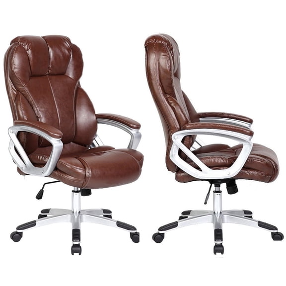 2xhome Set of 2 - Brown - Deluxe Professional PU Leather Big Tall Ergonomic Office High Back Chair Manager Task Conference Executive Swivel Tilt Padded Arms