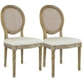 thumbnail image 1 of 2xhome - Set of 2 French Chic Vintage Style Dining Chairs With Upholstered Linen Fabric And Elegant Natural Rustic Wood Frame - Rattan Wicker Oval Back, 1 of 13