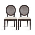thumbnail image 1 of 2xhome - Set Of 2 French Chic Vintage Style Dining Side Chair With Upholstered Linen Welted Fabric And Elegant Natural Rustic Wood Frame - Rattan Wicker Oval Back, 1 of 14