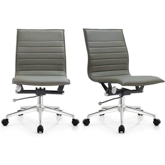 2xhome Set of 2 Mid Back Height Modern Home Office Chair, Ribbed PU Leather Seat with Swivel Tilt Adjustable Ergonomic Computer Desk Chair, Gray, Set of 1, 1 piece